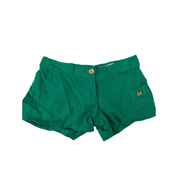 Lucy Love Green Linen Low Rise Shorts Women's Size L Y2K - Picture 1 of 4